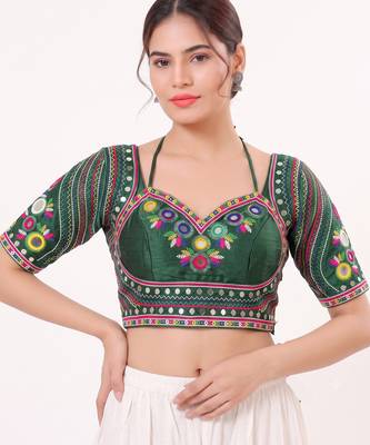 Green italian silk real mirror mumtaz cut blouse 1