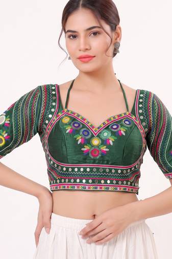 Green italian silk real mirror mumtaz cut blouse