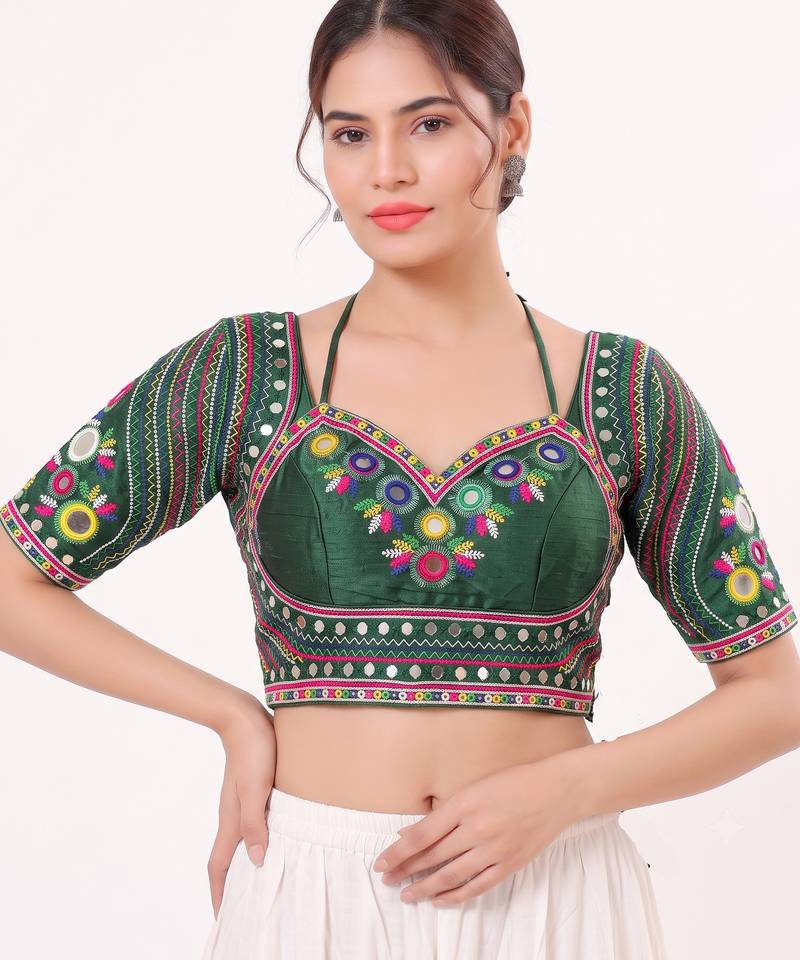 Green italian silk real mirror mumtaz cut blouse