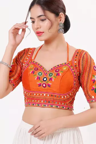 Orange italian silk real mirror mumtaz cut blouse