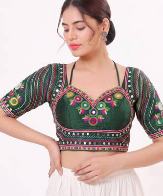 Green italian silk real mirror mumtaz cut blouse 2