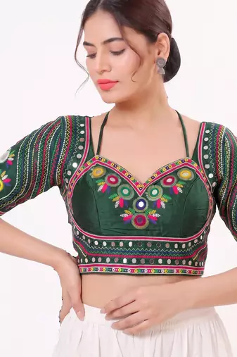 Green italian silk real mirror mumtaz cut blouse