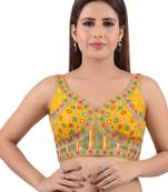 Yellow italian silk mirror kaudi lace readymade blouse