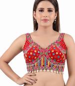 Red italian silk mirror kaudi lace readymade blouse