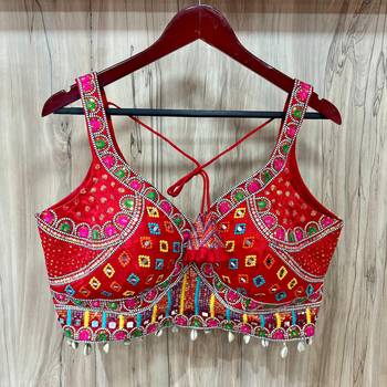 Red italian silk mirror kaudi lace readymade blouse 2