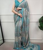 women's soft satin digital printed saree