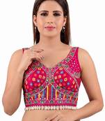 Pink italian silk mirror kaudi lace readymade blouse
