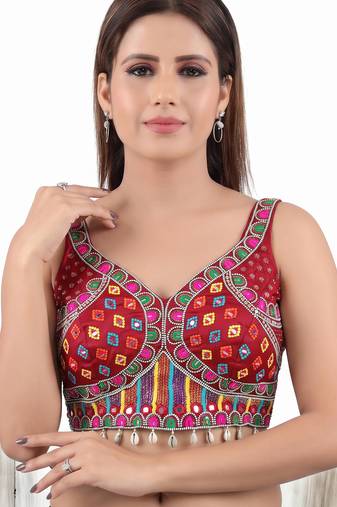 Maroon italian silk mirror kaudi lace readymade blouse