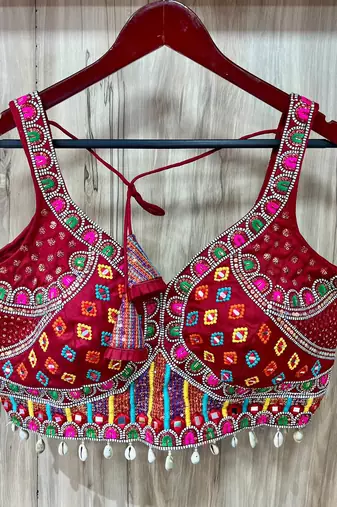 Maroon italian silk mirror kaudi lace readymade blouse