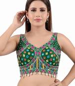 Green italian silk mirror kaudi lace readymade blouse