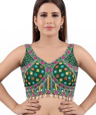 Green italian silk mirror kaudi lace readymade blouse 2