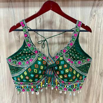 Green italian silk mirror kaudi lace readymade blouse 3