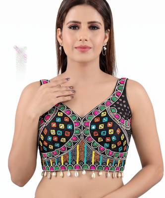 Black italian silk mirror kaudi lace readymade blouse 1