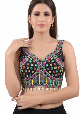 Black italian silk mirror kaudi lace readymade blouse 2