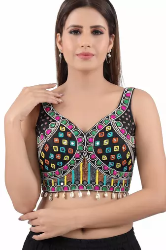 Black italian silk mirror kaudi lace readymade blouse