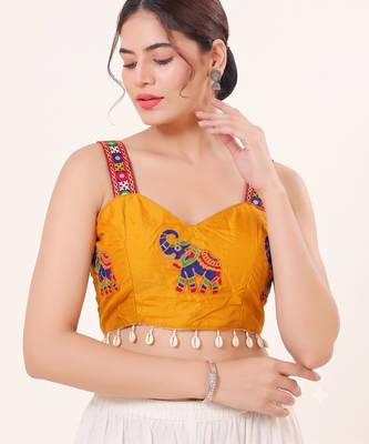 Yellow magic cotton heavy embroidered readymade blouse 1