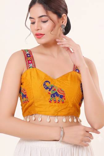Yellow magic cotton heavy embroidered readymade blouse