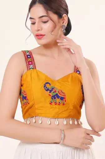 Yellow magic cotton heavy embroidered readymade blouse