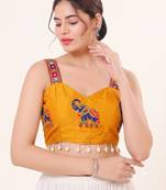 Yellow magic cotton heavy embroidered readymade blouse