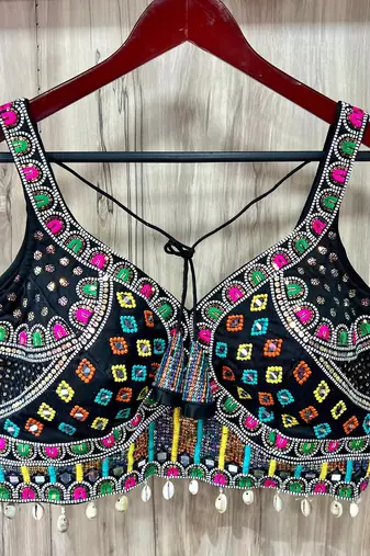 Black italian silk mirror kaudi lace readymade blouse