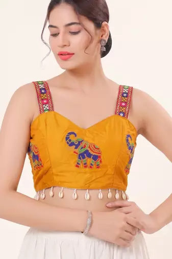 Yellow magic cotton heavy embroidered readymade blouse