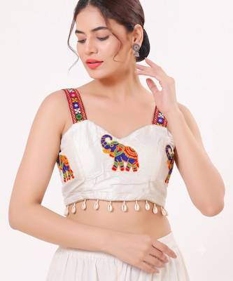 White magic cotton heavy embroidered readymade blouse 1