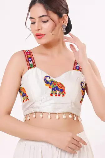 White magic cotton heavy embroidered readymade blouse