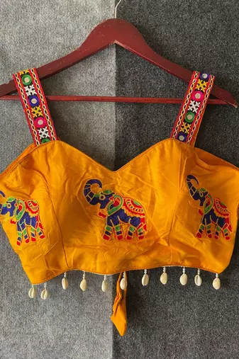 Yellow magic cotton heavy embroidered readymade blouse