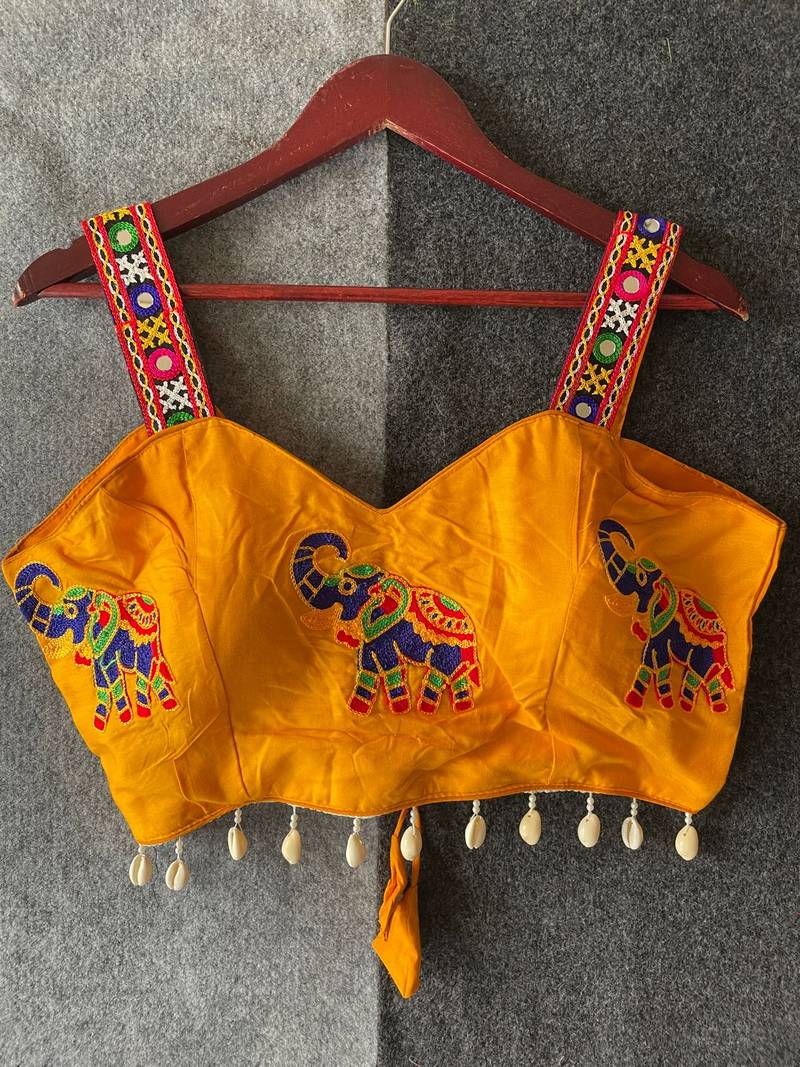 Yellow magic cotton heavy embroidered readymade blouse