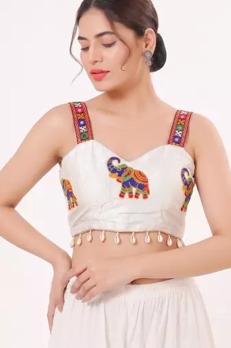 White magic cotton heavy embroidered readymade blouse