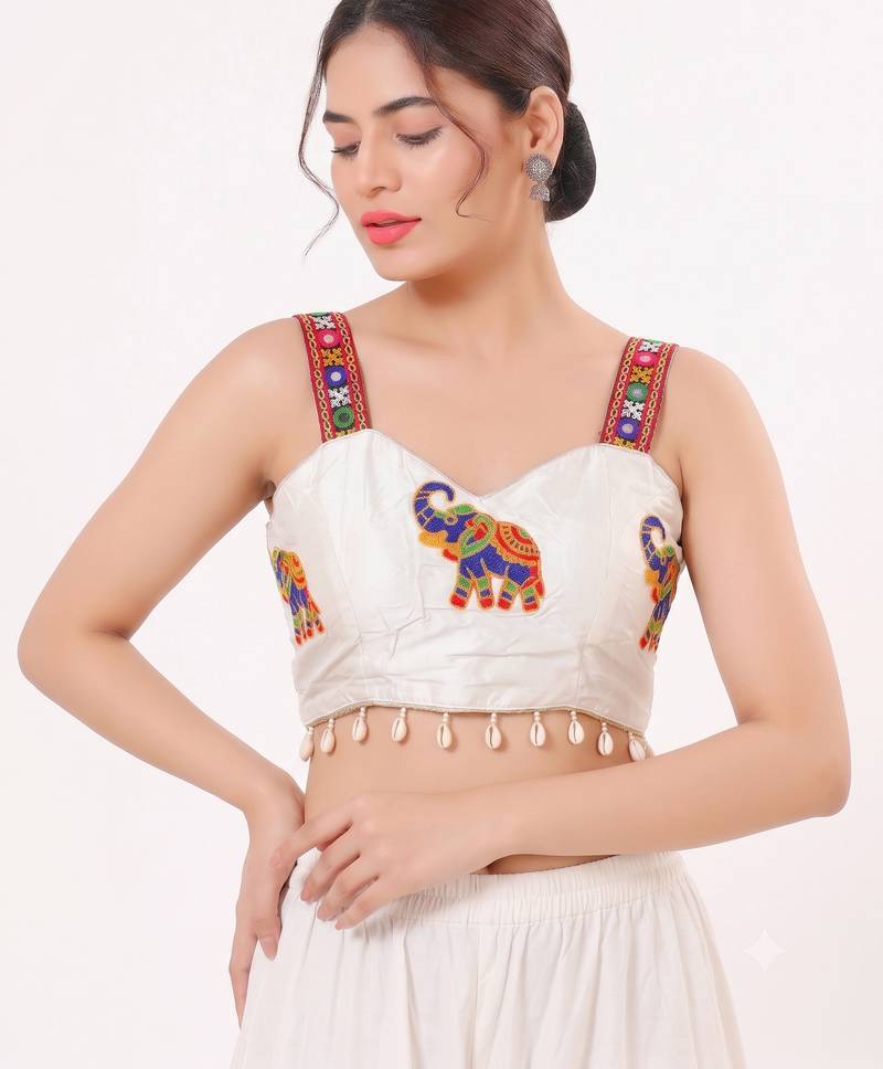 White magic cotton heavy embroidered readymade blouse
