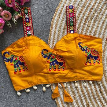 Yellow magic cotton heavy embroidered readymade blouse 4