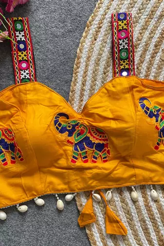 Yellow magic cotton heavy embroidered readymade blouse