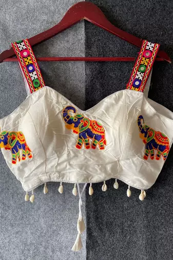 White magic cotton heavy embroidered readymade blouse