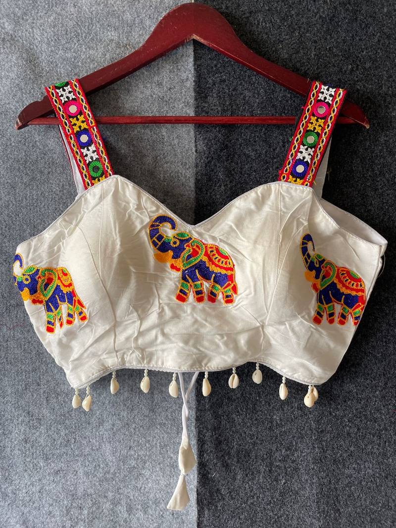 White magic cotton heavy embroidered readymade blouse
