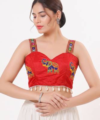 Red magic cotton heavy embroidered readymade blouse 1