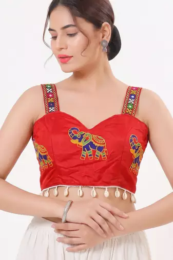 Red magic cotton heavy embroidered readymade blouse