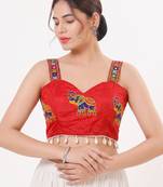 Red magic cotton heavy embroidered readymade blouse