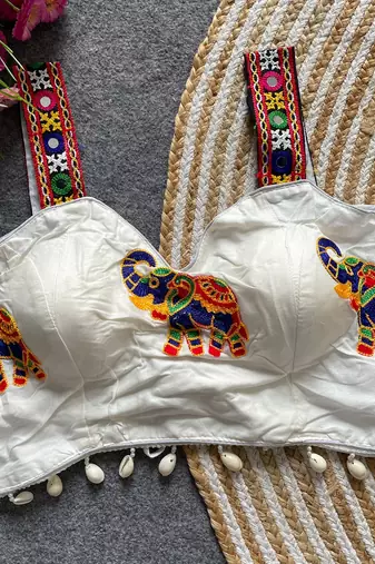 White magic cotton heavy embroidered readymade blouse