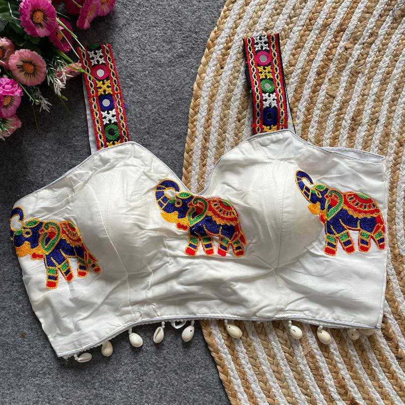 White magic cotton heavy embroidered readymade blouse