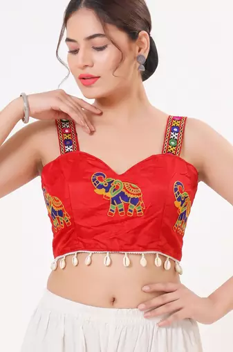 Red magic cotton heavy embroidered readymade blouse