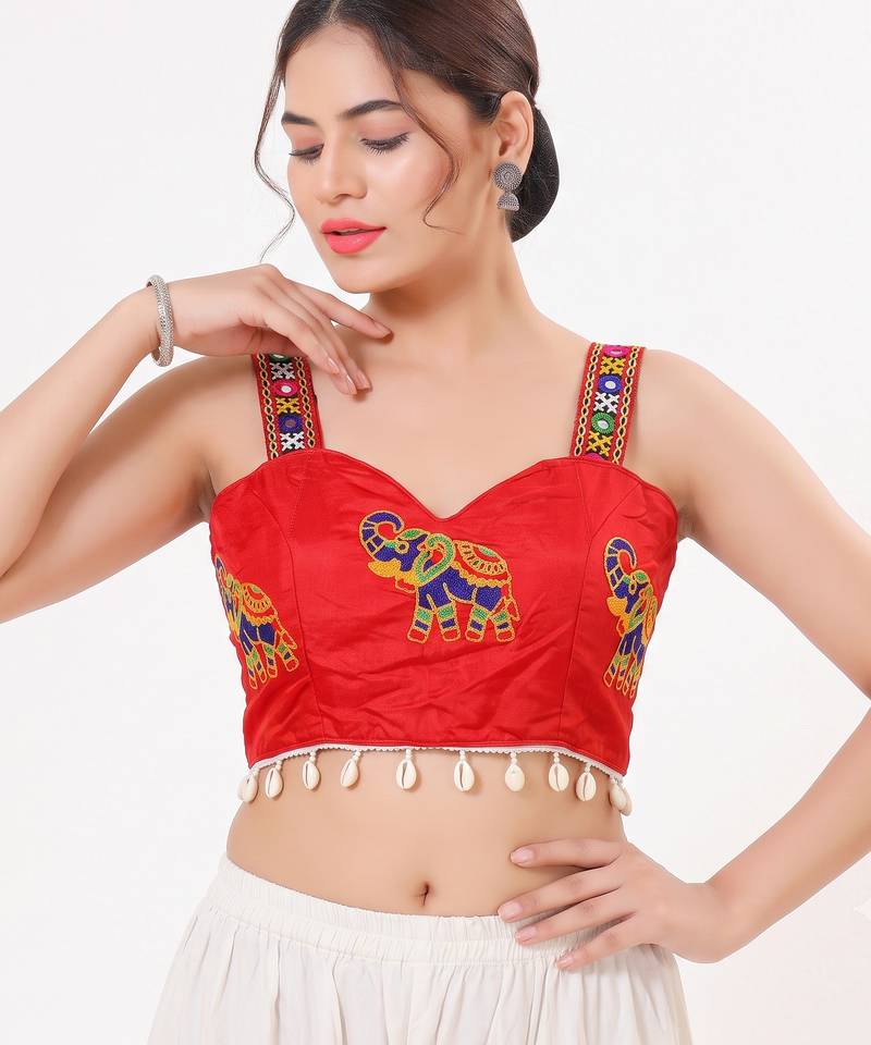 Red magic cotton heavy embroidered readymade blouse