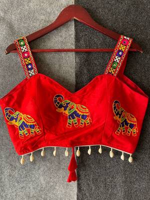 Red magic cotton heavy embroidered readymade blouse 3