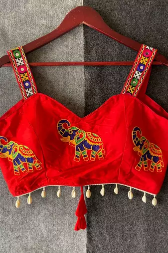 Red magic cotton heavy embroidered readymade blouse