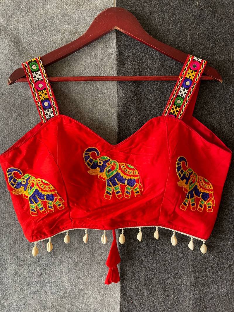 Red magic cotton heavy embroidered readymade blouse