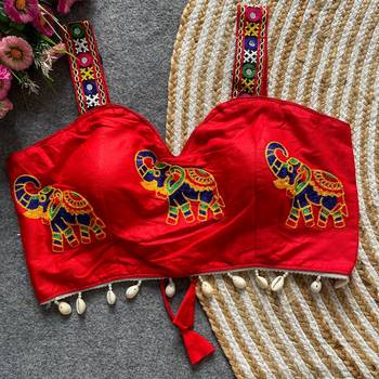 Red magic cotton heavy embroidered readymade blouse 4