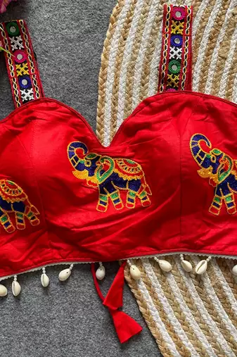 Red magic cotton heavy embroidered readymade blouse