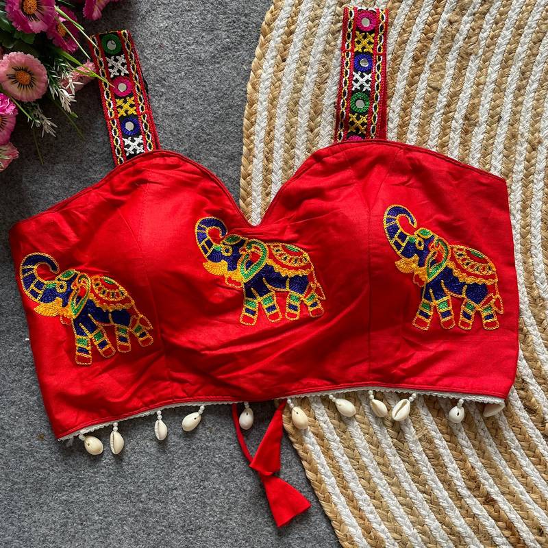 Red magic cotton heavy embroidered readymade blouse