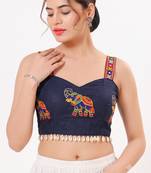 Navy blue magic cotton heavy embroidered readymade blouse