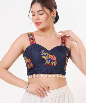 Navy blue magic cotton heavy embroidered readymade blouse 2